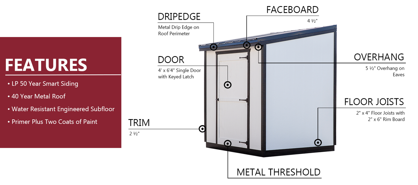 Wall Hugger Storage Shed, 4' x 8'